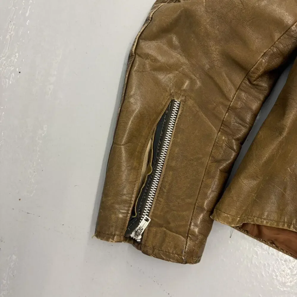 Vintage 70s Brown Distressed Cafe Racer Leather Jacket